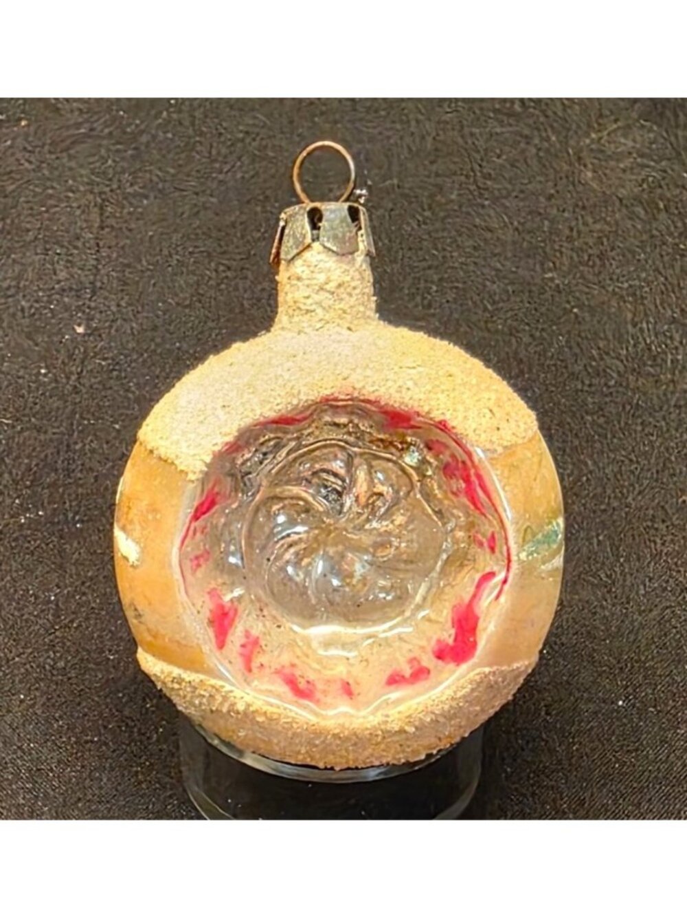 Vintage MCM Mercury Glass w Mica Indented Reflector Christmas Ornament
